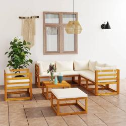 Salon de 8 pcs avec coussin Cr&egrave;me Bois d'acacia solide
