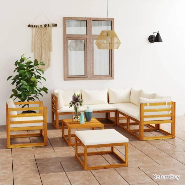 Salon de 8 pcs avec coussin Cr�me Bois d'acacia solide