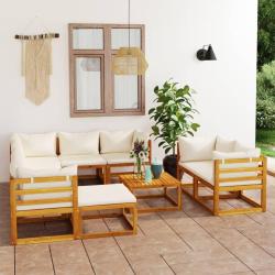 Salon de 10 pcs avec coussin Cr&egrave;me Bois d'acacia solide