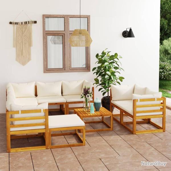 Salon de 10 pcs avec coussin Cr�me Bois d'acacia solide