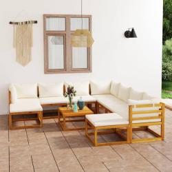 Salon de 11 pcs avec coussin Cr&egrave;me Bois d'acacia solide