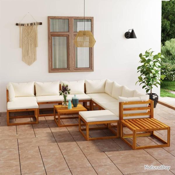 Salon de 12 pcs avec coussin Cr�me Bois d'acacia solide