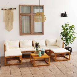 Salon de 7 pcs avec coussin Cr&egrave;me Bois d'acacia solide