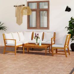 Salon de 5 pcs avec coussin Cr&egrave;me Bois d'acacia solide