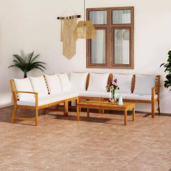 Salon de 6 pi&egrave;ces avec coussin cr&egrave;me en bois d'acacia solide