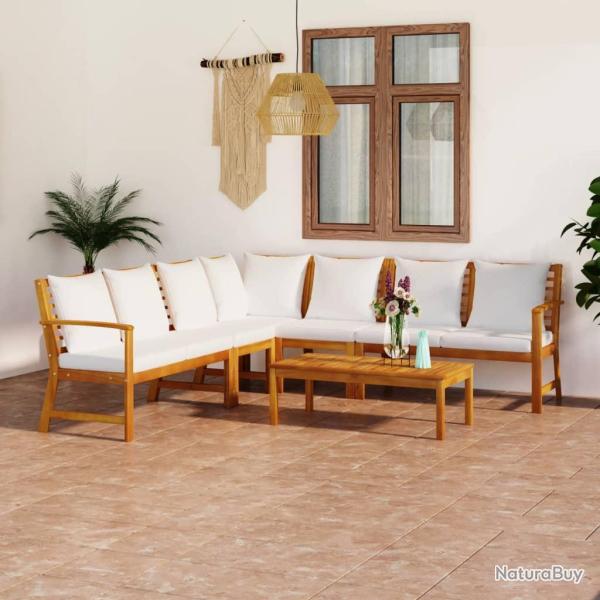 Salon de 6 pi�ces avec coussin cr�me en bois d'acacia solide