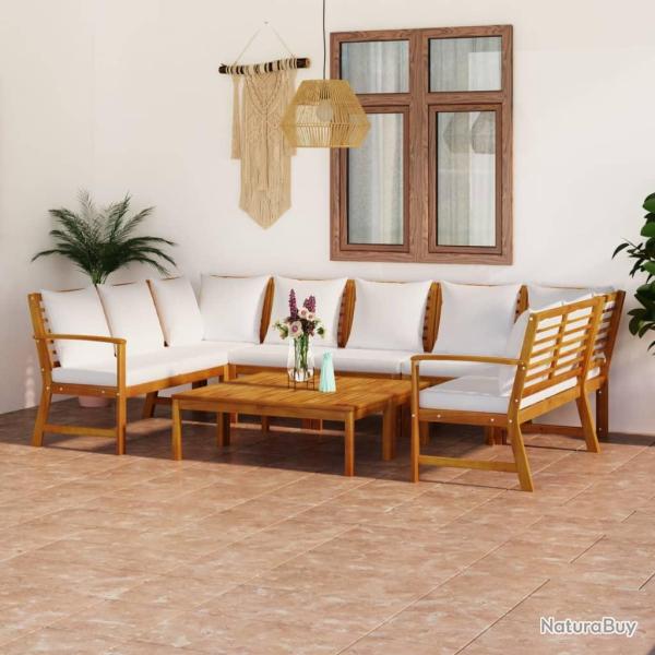 Salon de 9 pcs avec coussin Cr�me Bois d'acacia solide