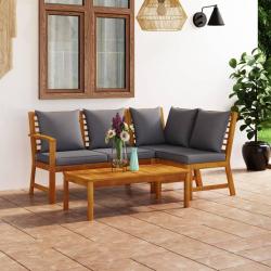 Salon 4 pi&egrave;ces avec coussin en bois d'acacia solide