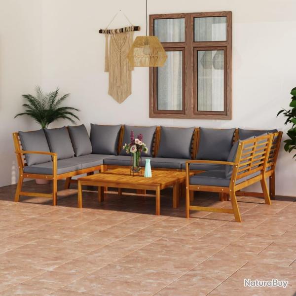 Salon de 9 pi�ces avec coussin en bois d'acacia solide