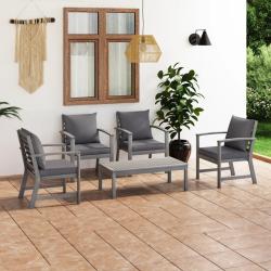 Salon de 5 pcs avec coussin Bois d'acacia solide Gris