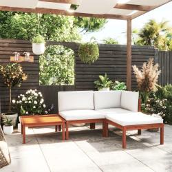 Salon de 4 pi&egrave;ces avec coussins, bois d'acacia cr&egrave;me et corde
