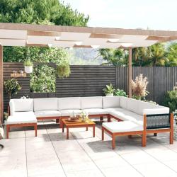 Salon de 11 pi&egrave;ces avec coussins, bois d'acacia cr&egrave;me et corde
