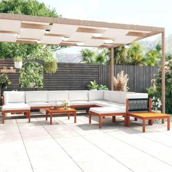 Salon de 12 pi&egrave;ces avec coussins, bois d'acacia cr&egrave;me et corde