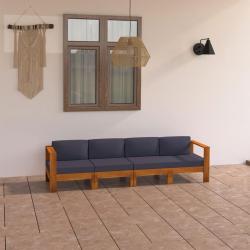 Canap&eacute; de 4 places et coussins gris fonc&eacute; bois d'acacia