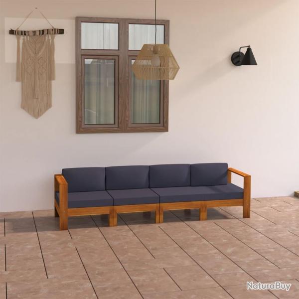 Canap� de 4 places et coussins gris fonc� bois d'acacia