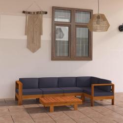 Salon de 6 pcs avec coussins gris fonc&eacute; Bois d'acacia