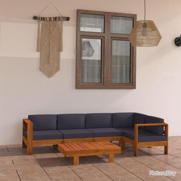 Salon de 6 pcs avec coussins gris fonc� Bois d'acacia