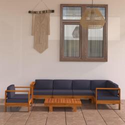 Salon de 7 pcs avec coussins gris fonc&eacute; Bois d'acacia