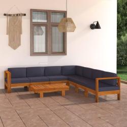 Salon de 8 pcs avec coussins gris fonc&eacute; Bois d'acacia