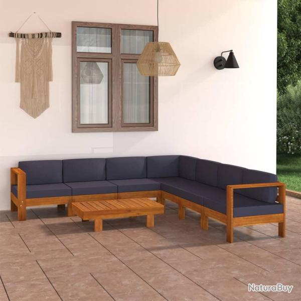 Salon de 8 pcs avec coussins gris fonc� Bois d'acacia