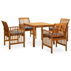 Ensemble &agrave; manger de 5 pcs avec coussins Acacia solide