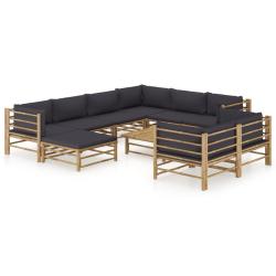 Salon de 10 pcs avec coussins gris fonc&eacute; bambou