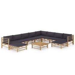 Salon de 11 pcs avec coussins gris fonc&eacute; bambou