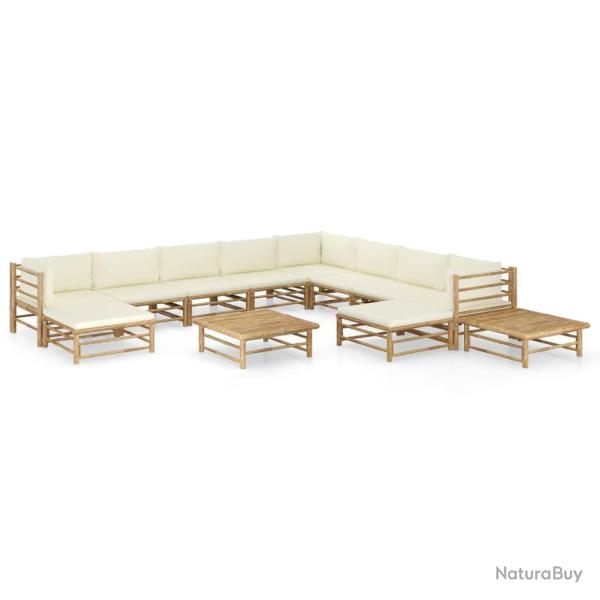 Salon de 12 pi�ces avec coussins blanc cr�me, en bambou