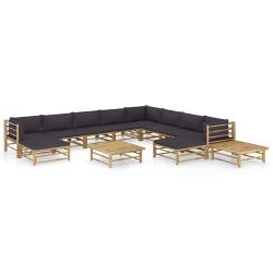 Salon de 12 pcs avec coussins gris fonc&eacute; bambou