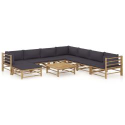 Salon de 9 pcs avec coussins gris fonc&eacute; bambou