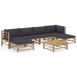 Salon de 7 pcs avec coussins gris fonc&eacute; bambou