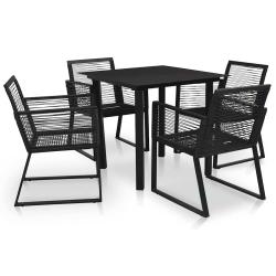 Ensemble repas d'ext&eacute;rieur, 5 pi&egrave;ces, rotin PVC noir, pour le jardin