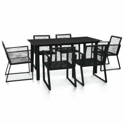 Ensemble repas d'ext&eacute;rieur, 7 pi&egrave;ces, rotin PVC noir, pour le jardin