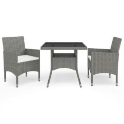 Ensemble &agrave; manger de 3 pcs Gris R&eacute;sine tress&eacute;e et verre