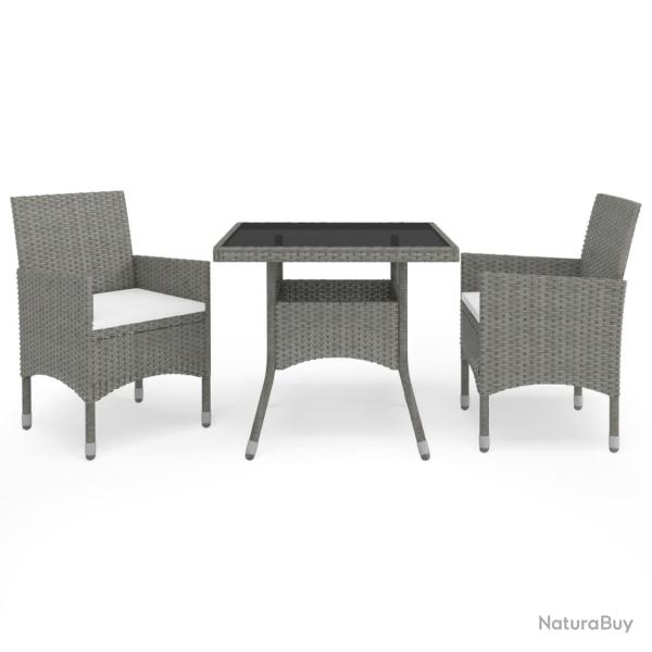 Ensemble � manger de 3 pcs Gris R�sine tress�e et verre