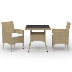 Ensemble &agrave; manger de 3 pcs Beige R&eacute;sine tress&eacute;e et verre