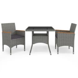 Ensemble &agrave; manger de 3 pcs Gris R&eacute;sine tress&eacute;e et acacia