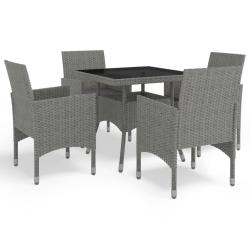 Ensemble &agrave; manger de 5 pcs Gris R&eacute;sine tress&eacute;e et verre