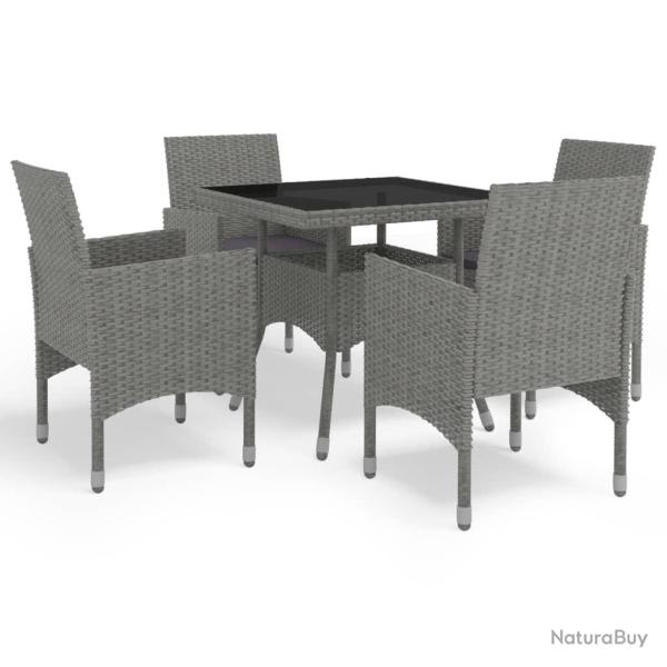 Ensemble � manger de 5 pcs Gris R�sine tress�e et verre