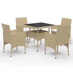 Ensemble &agrave; manger de 5 pcs R&eacute;sine tress&eacute;e et verre Beige