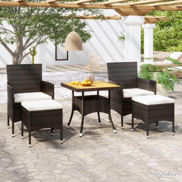 Ensemble � manger de 5 pi�ces, r�sine tress�e et acacia, noir, pour le jardin