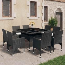 Ensemble &agrave; Manger de 9 pcs R&eacute;sine tress&eacute;e et verre Noir