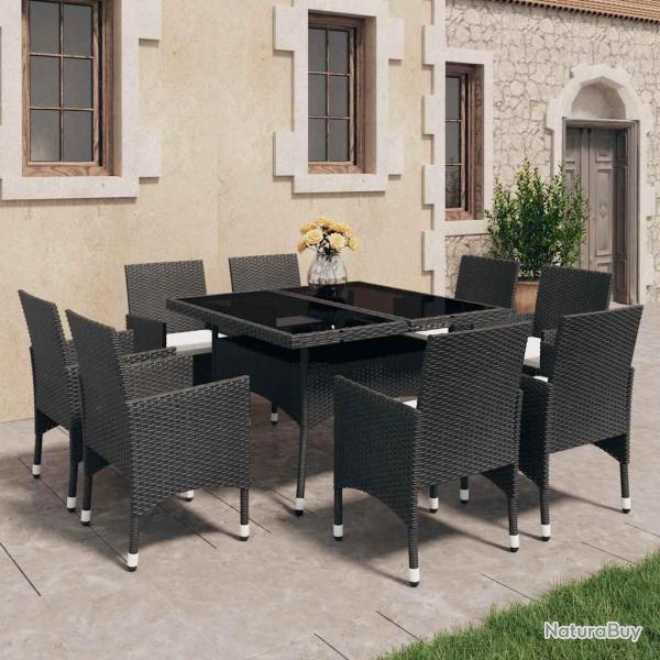 Ensemble � Manger de 9 pcs R�sine tress�e et verre Noir