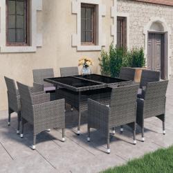 Ensemble &agrave; manger de 9 pcs R&eacute;sine tress&eacute;e et verre Gris
