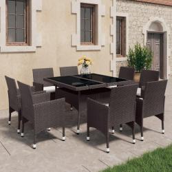 Ensemble &agrave; manger de 9pcs R&eacute;sine tress&eacute;e et verre Marron