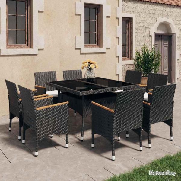 Ensemble � manger de 9 pcs R�sine tress�e et acacia Noir