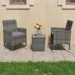 Ensemble de bistro 3 pcs R&eacute;sine tress&eacute;e et verre tremp&eacute; Gris