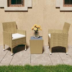 Ensemble de bistro 3 pcs R&eacute;sine tress&eacute;e et verre tremp&eacute; Beige