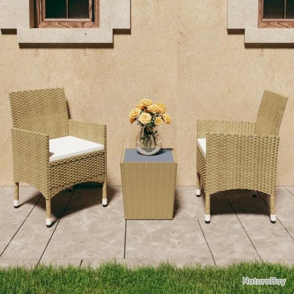 Ensemble de bistro 3 pcs R�sine tress�e et verre tremp� Beige