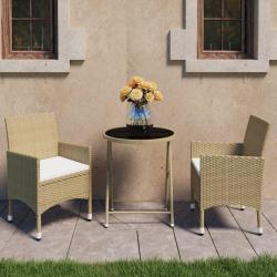 Ensemble de bistro 3 pcs R&eacute;sine tress&eacute;e et verre tremp&eacute;